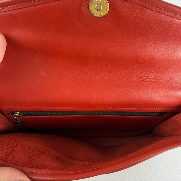 Vintage Coach Red Leather Envelope Clutch / Wallet — Bold Color Statement Piece - Picture 12 of 16